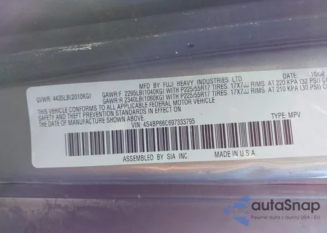 2009 Subaru Outback 2.5I Limited из США, поврежденный, VIN 4S4BP66C697333795